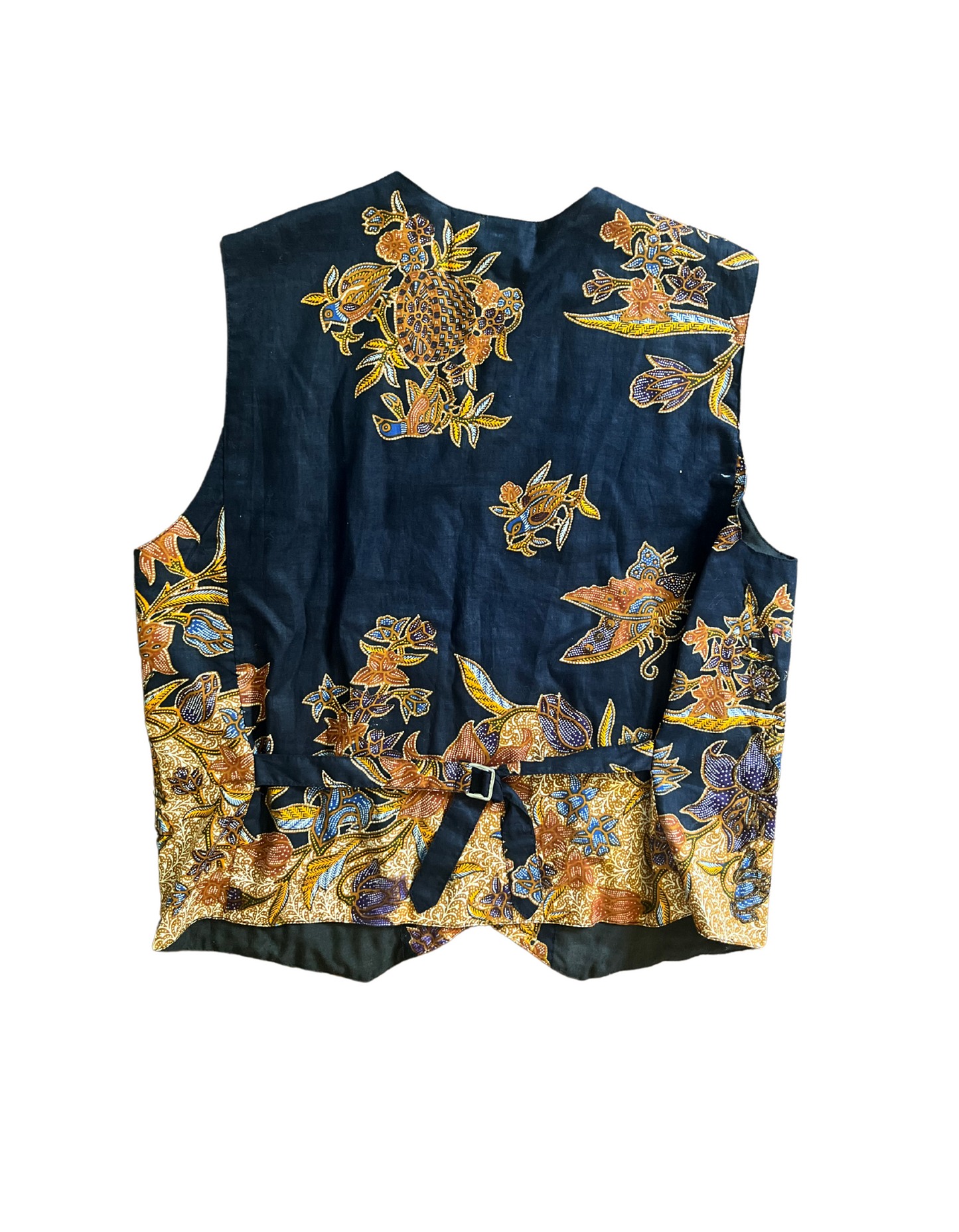 Beaded floral vest with intricate design, back view