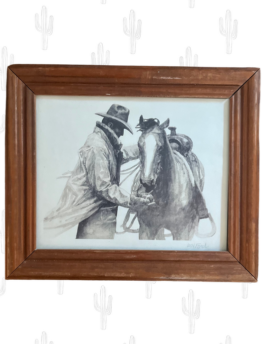 Cowboy & Horse Framed Drawing