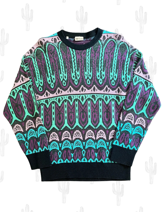 Purple & Teal Knit Sweater- M