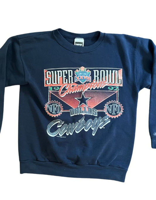 Front image of 1992 Navy Dallas Cowboys Super bowl championship shirt on white background