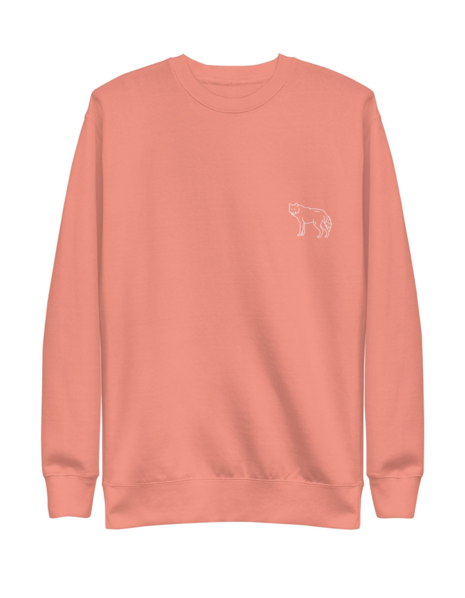 Front image of salmon colored wolf & luna branded sweatshirt