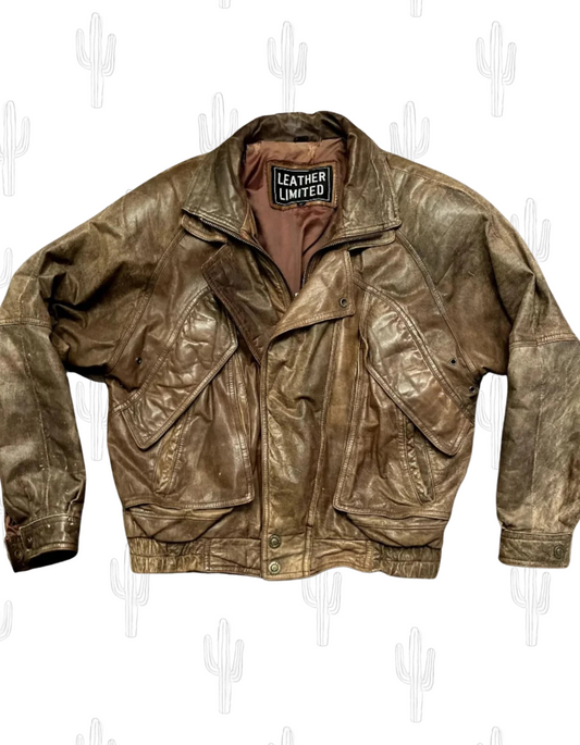 Brown Leather Limited Bomber Jacket- M