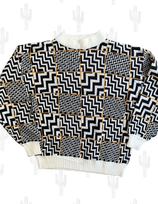 Black & White Zigzag Sweater- M