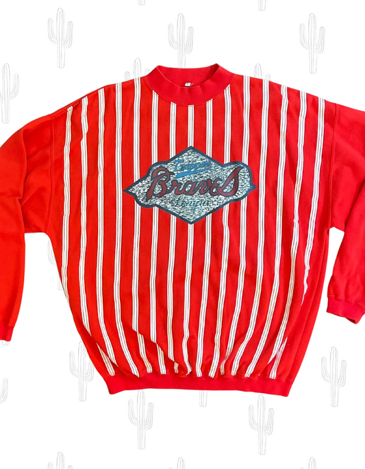 Red & White Stripe Braves Baseball Sweatshirt- L