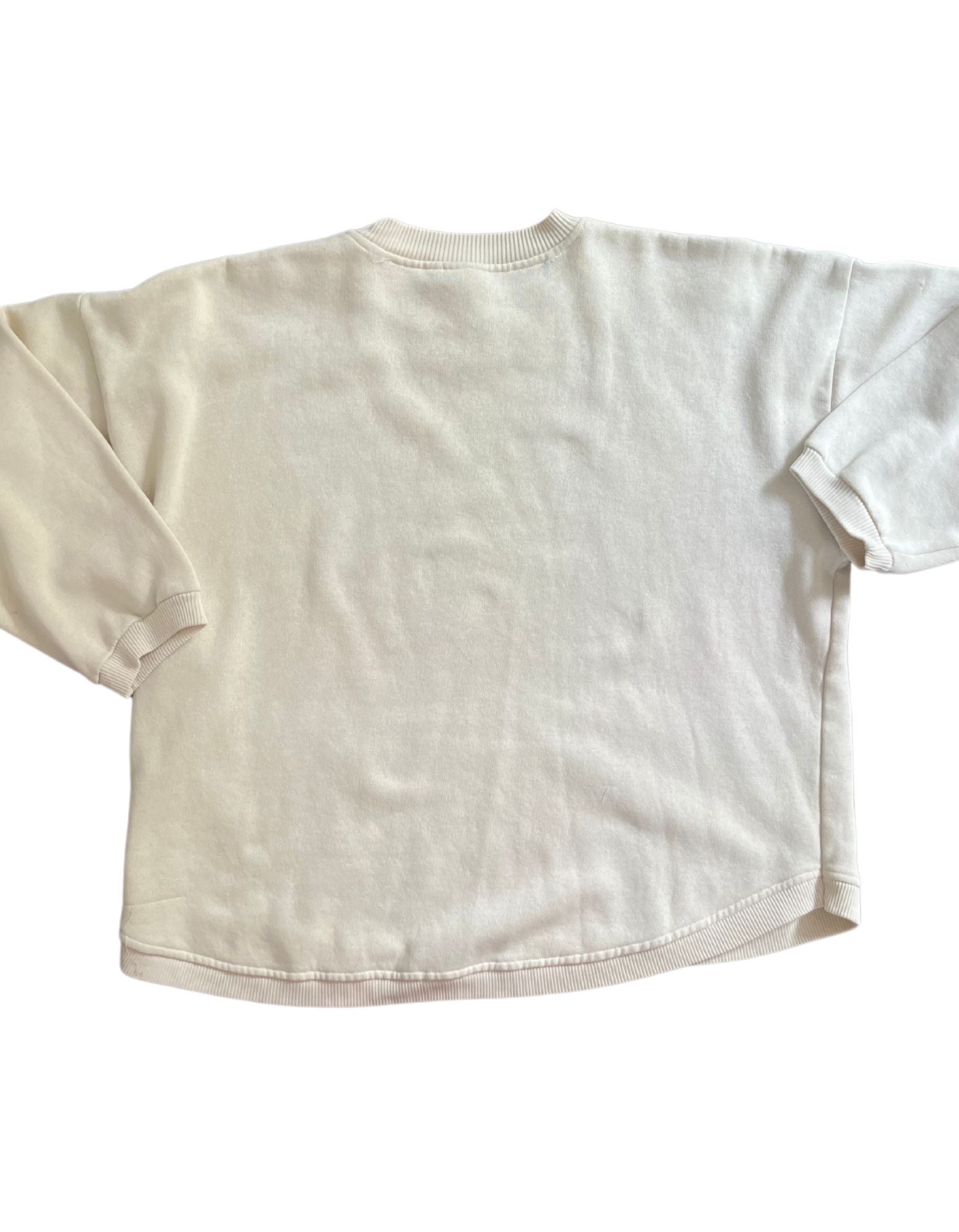 Back image of light yellow 1st class sweatshirt on white background.