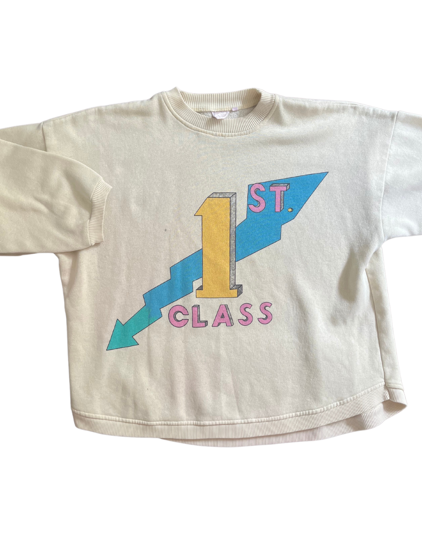 Front image of light yellow 1st class sweatshirt on white background.