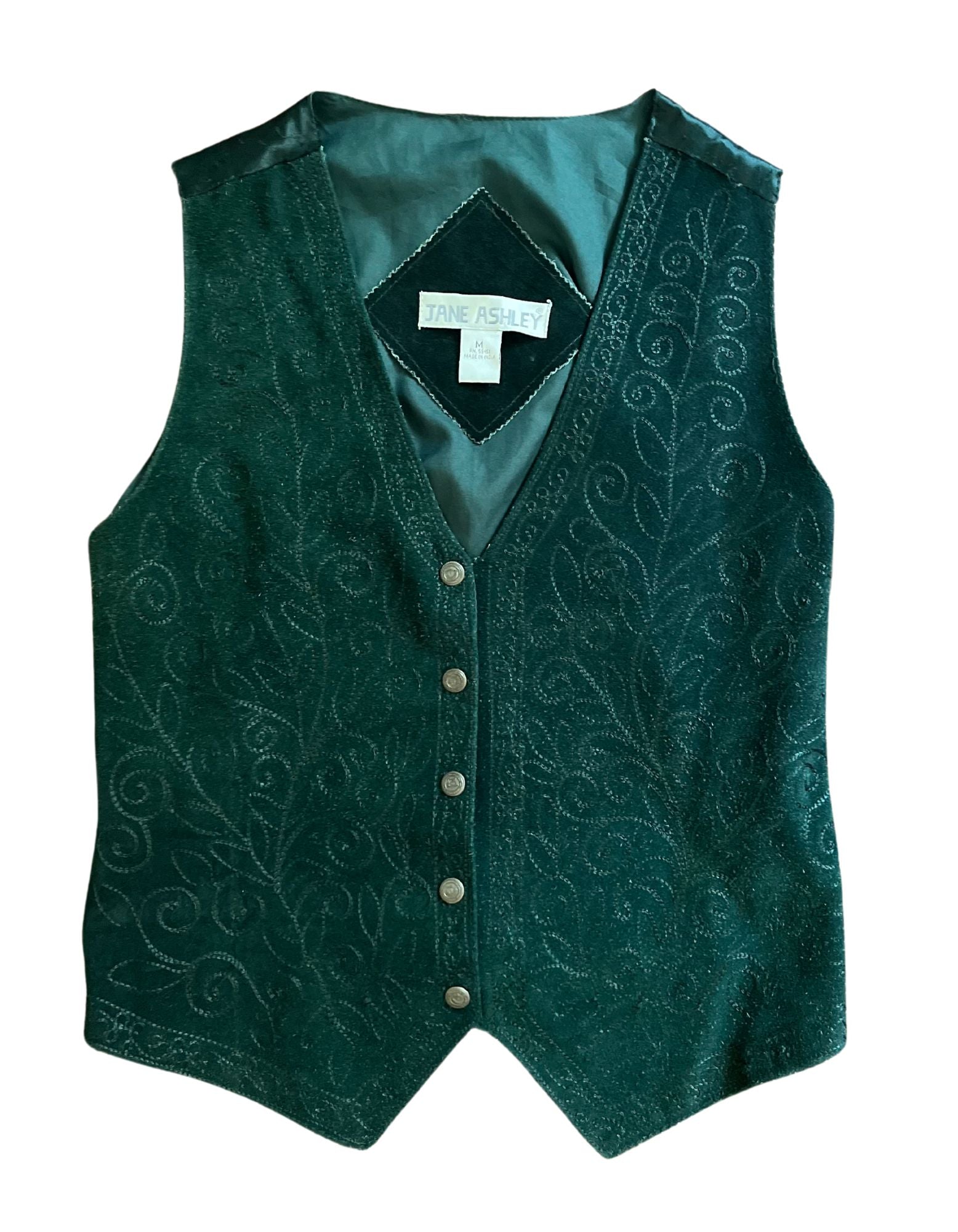 Front image of vintage emerald green Jane ashley vest.