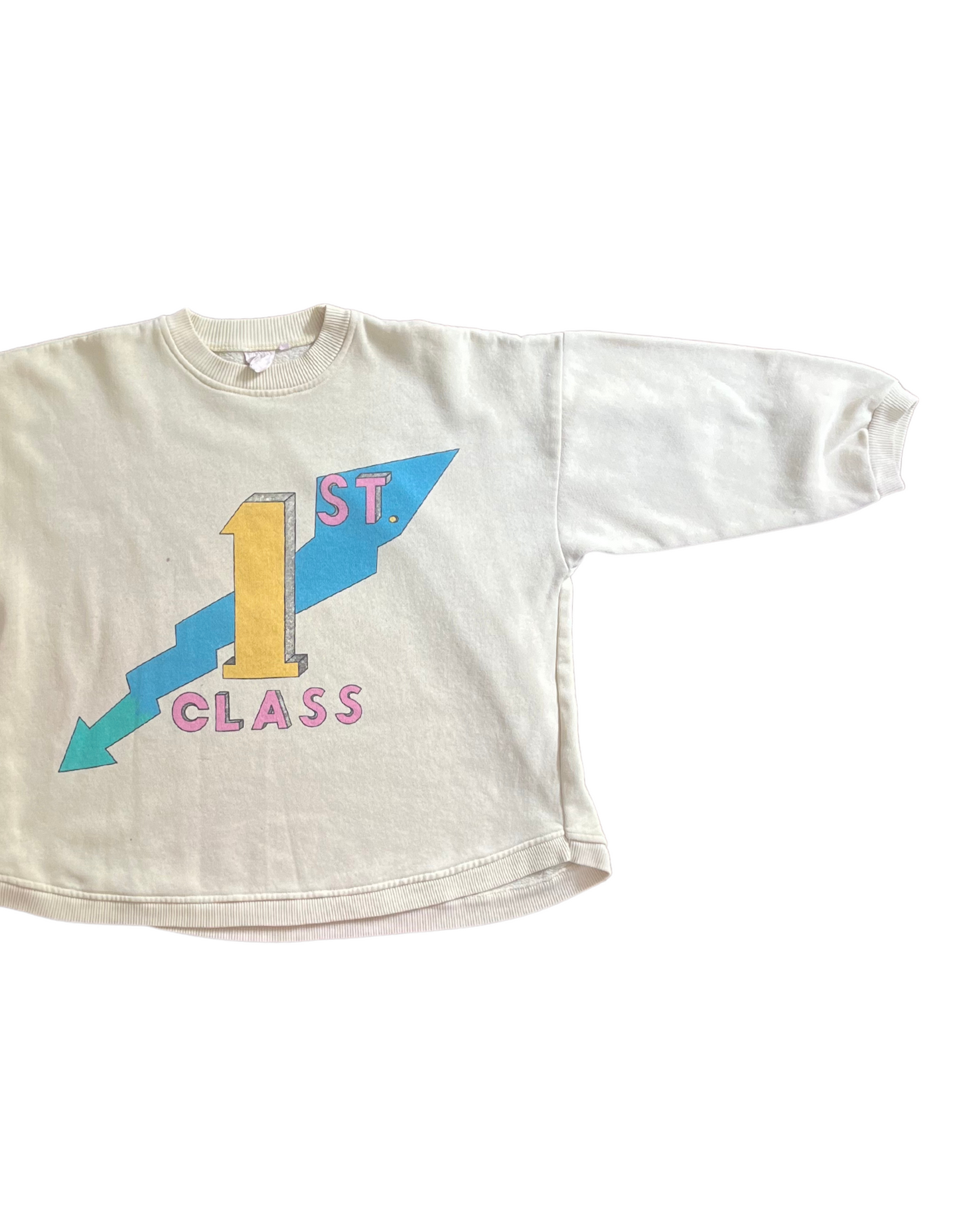 Front image of light yellow 1st class sweatshirt on white background.